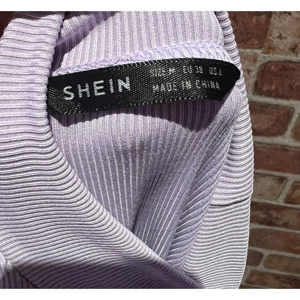 SHEIN Women's Sz M Light Purple Off The Shoulder Half Long Slv Tie Cropped Top - Picture 7 of 7